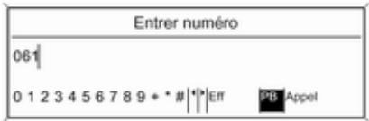 Entrer numéro 061| 0 1 2 3 4 5 6 7 8 9 + * # | |*|Eff PB Appel