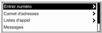 Entrer numéro Carnet d'adresses Listes d'appel Messages