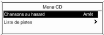 Menu CD Chansons au hasard Arrêt Liste de pistes >