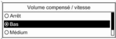 Volume compensé / vitesse Arrêt Bas Médium