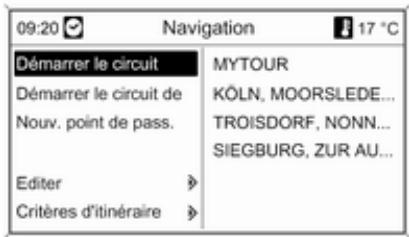 09:20 Navigation 17 °C Démarrer le circuit MYTOUR Démarrer le circuit de KÖLN, MOORSLEDE... Nouv. point de pass. TROISDORF, NONN... Editer SIEGBURG, ZUR AU... Critères d'itinéraire