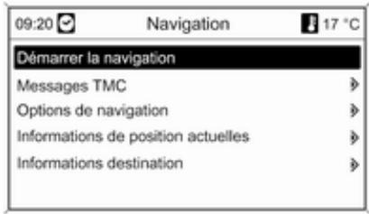 09:20 Navigation 17 °C Démarrer la navigation Messages TMC > Options de navigation > Informations de position actuelles > Informations destination >
