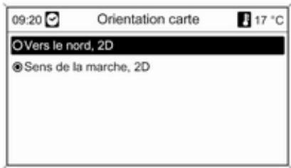 09:20 Orientation carte 17 °C ○Vers le nord, 2D ●Sens de la marche, 2D