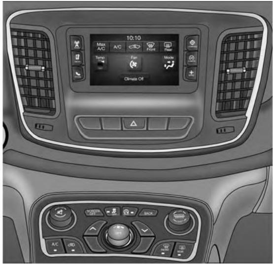 Chrysler 200 (2017) - Commandes du système de chauffage-climatisation avec une vue d'ensemble de l'écran tactile - 1