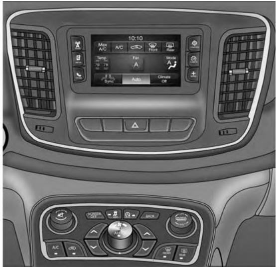 Chrysler 200 (2017) - Commandes du système de chauffage-climatisation avec une vue d'ensemble de l'écran tactile - 2