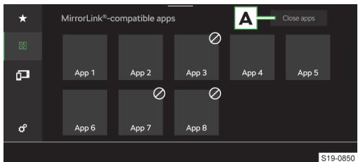 MirrorLink®-compatible apps Close apps App 1 App 2 App 3 App 4 App 5 App 6 App 7 App 8 S19-0850