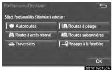 TOYOTA Sienna (2016) - Définition DES PRÉFÉRENCES D'ITINÉRAIRE - 1
