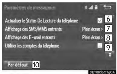 TOYOTA Sienna (2016) - ÉCRAN “Paramètres de messagerie” - 2