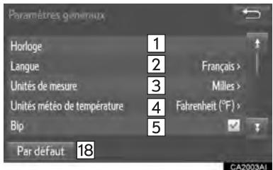 TOYOTA Sienna (2016) - ÉCRAN DES PARAMÉTRES GENÉRAUX - 1
