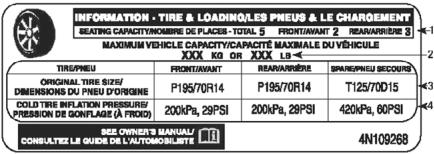 DODGE Avenger 2 (2012) - Étiquette d'information sur les pneus et la charge - 1