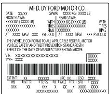 FORD Edge (2021) - Exemple d'étiquette d'homologation de sécurité : - 1