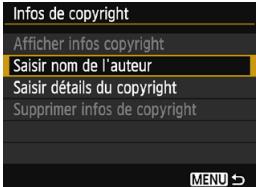 CANON EOS2000D - MENU Réglage des infos de copyright ^* - 2