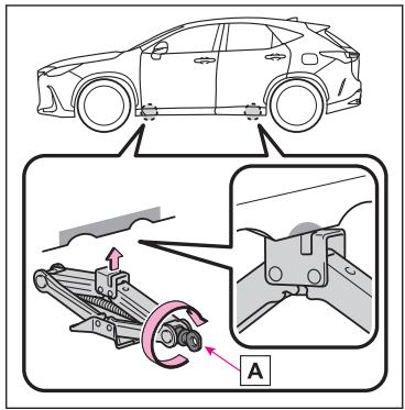 LEXUS NX AZ20 (2022) - Tournez la partie du cric à A la main jusqu'à amener l'encoche du cric au contact du point de levage du cric. - 1