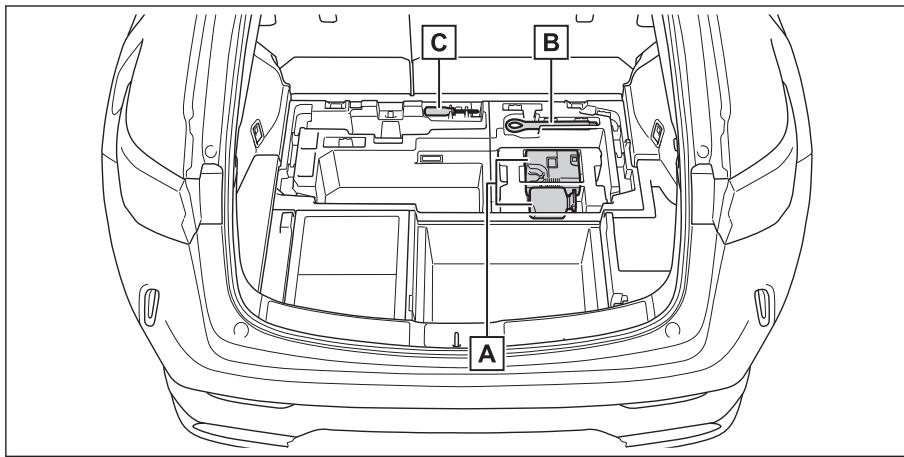 LEXUS NX AZ20 (2022) - Position de rangement du kit et de l'outil de réparation anti-crevaison de secours - 1
