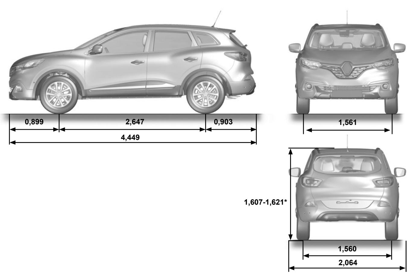 RENAULT Kadjar (2015-2018) - DIMENSIONS (en mètres) - 1