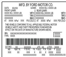FORD Edge Phase 1 (2015-2018) - Exemple d'étiquette d'homologation de sécurité : - 1