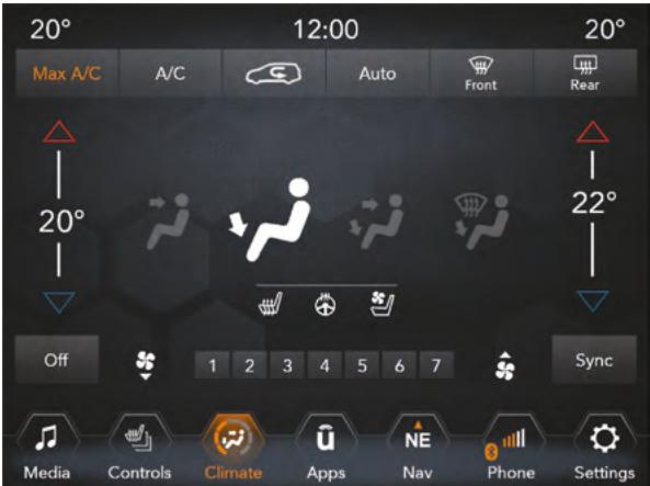 JEEP Compass Phase 1 (2016-2021) - Commandes du climatiseur automatique bi-zone du système Uconnect™ 8,4 - 1