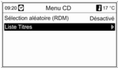 OPEL Astra J Phase 2 (2012-2015) Infotainment System - Sélection d'une plage à l'aide du menu CD audio ou MP3 au cours d'une lecture CD audio - 1