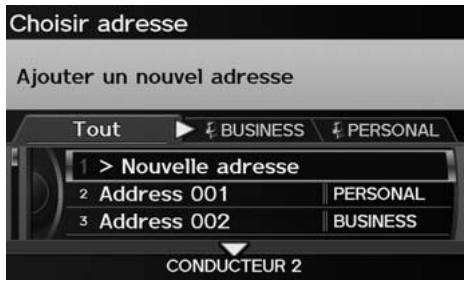 Acura ZDX (2013) - Touche MENU ▶ Carnet d'adresses - 1
