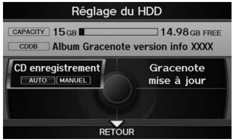 Acura ZDX (2013) - MENU AUDIO ▶ Réglage du HDD - 1