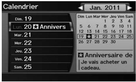 Acura ZDX (2013) - Touche INFO/PHONE ▶ Calendrier - 1