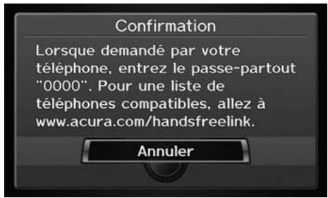 Acura ZDX (2013) - Touche INFO/PHONE ▶ Téléphone cellulaire ▶ CONFIGURATION TÉLÉPHONE - 2