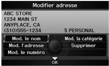 Acura ZDX (2013) - Touche INFO/PHONE ▶ Configuration ▶ Information personnelle ▶ Carnet d'adresses - 1