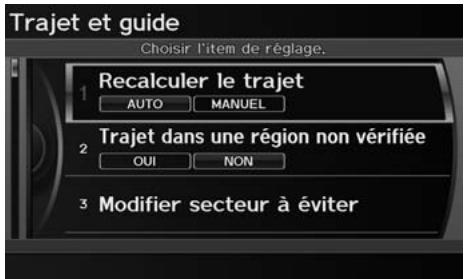 Acura ZDX (2013) - Touche INFO/PHONE ▶ Configuration ▶ Autre ▶ Trajet et guide - 1