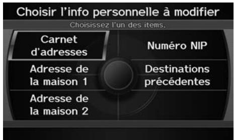 Acura ZDX (2013) - Touche INFO/PHONE ▶ Configuration ▶ Information personnelle - 1