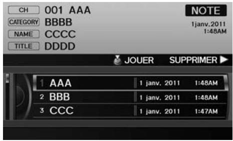 Acura ZDX (2013) - Touche AUDIO (en mode XM) ▶ MENU AUDIO ▶ Note - 1