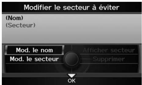 Acura ZDX (2013) - Touche INFO/PHONE ▶ Configuration ▶ Autre ▶ Trajet et guide ▶ Modifier secteur à éviter - 2