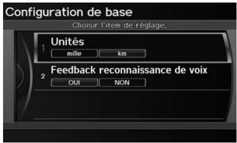 Acura ZDX (2013) - Touche INFO/PHONE ▶ Configuration ▶ Autre ▶ Configuration de base - 1
