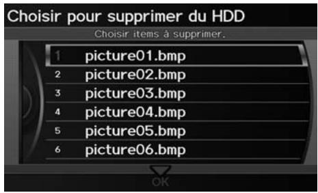 Acura ZDX (2013) - Touche INFO/PHONE ▶ Configuration ▶ Autre ▶ Fond d'écran ▶ Supprimer images sur HDD - 1