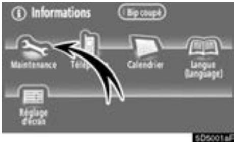TOYOTA Tundra (2007-2009) Navigation et multimédia - Information concernant l'entretien — Paramétrage des informations concernants l'entretien - 2