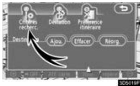 TOYOTA Tundra (2007-2009) Navigation et multimédia - Paramétrage d'itinétaire — Conditions de recherche - 2
