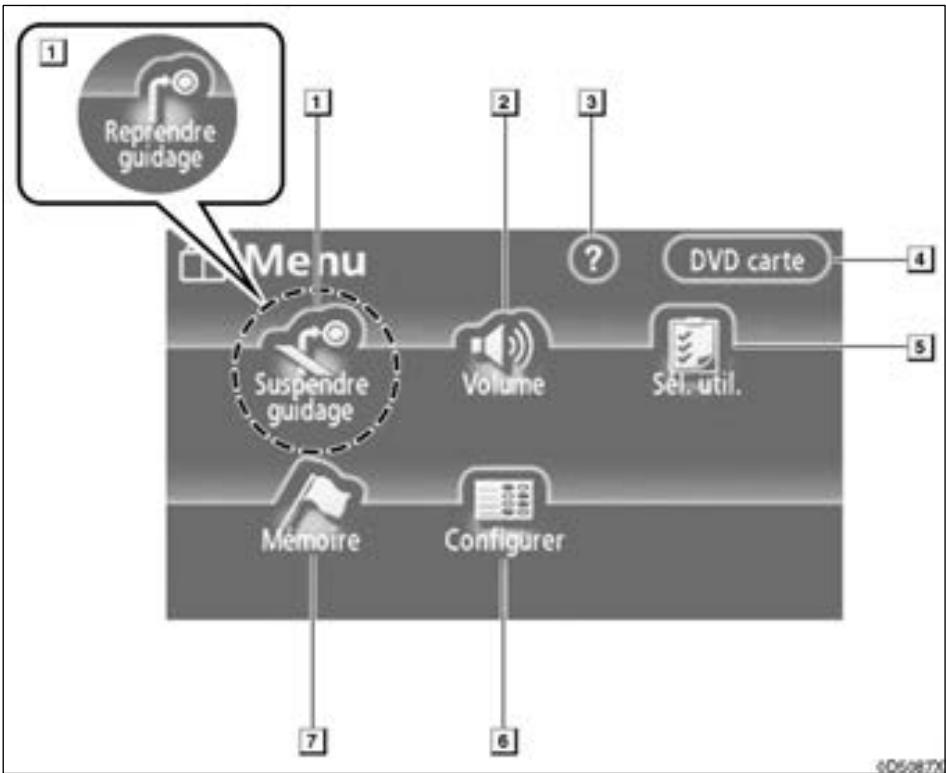TOYOTA Tundra (2007-2009) Navigation et multimédia - Référence rapide (écran "Menu") - 1