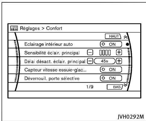 INFINITI QX70 (20178) - Modèles avec système de navigationRéglages relatifs au comport - 1