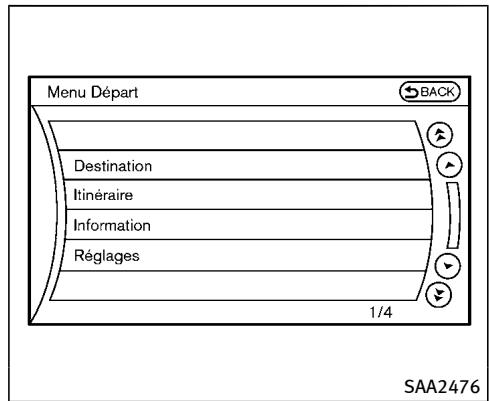 INFINITI QX70 (20178) - MENU DEPART (modèles avec système de navigation) - 1