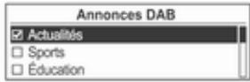 OPEL Mokka Phase 1 (2013-2016) Guide de l'infotainment - Menu DAB Announces DAB - 2