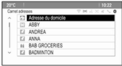 OPEL Mokka Phase 1 (2013-2016) Guide de l'infotainment - Sélection d'adresses dans le carnet d'adresses - 1
