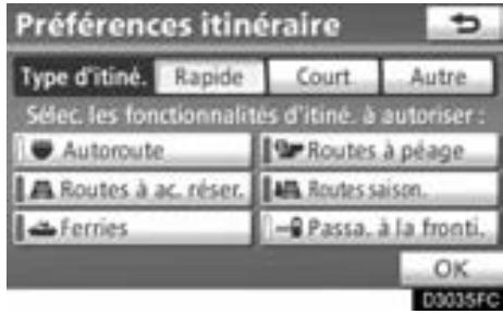 TOYOTA Venza (2010) - Effleurez la touche "Preférences" pour changer les conditions qui permettront d'étabir l'itinétaire jusqu'à la destination. - 1