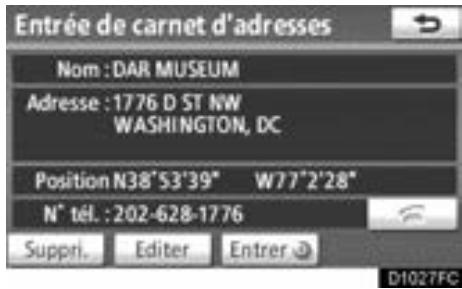 TOYOTA Venza (2010) - INFORMATION SUR LES ENTRES DU CARNET D'ADRESSES - 2