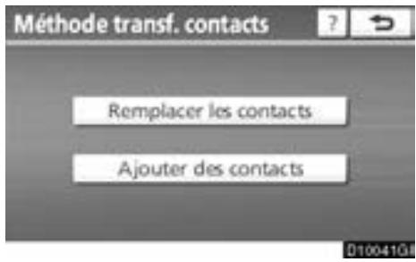 TOYOTA Venza (2010) - Effleurez la touche "Transférer les contacts". - 1