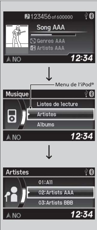 Acura RDX (2013-2016) - Comment choisir un fichier à partir du menu de l'iPod - 1