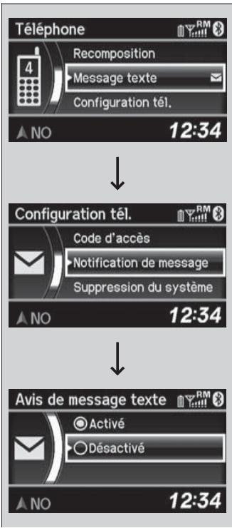 Acura RDX (2013-2016) - Pour régler l'option de notification de message - 1