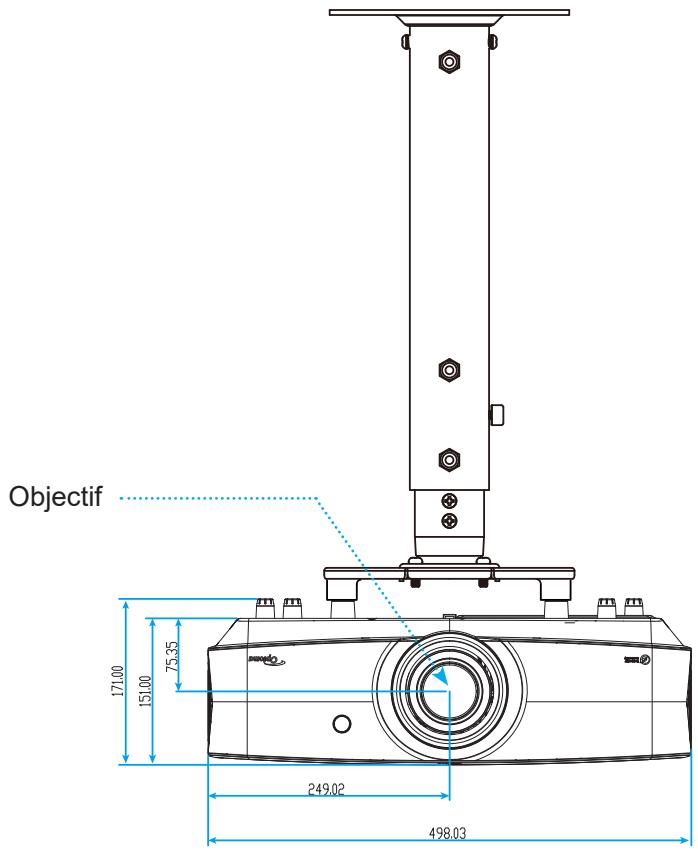 OPTOMA UHZ68LV - Dimensions du projecteur et installation au plafond - 1
