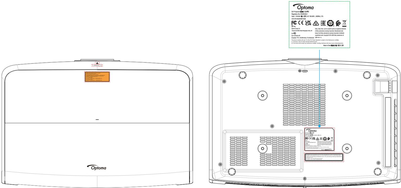 OPTOMA UHZ68LV - Étiquettes des spécifications et d'advertissement - 1