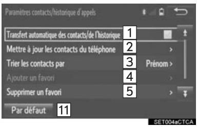 TOYOTA Tacoma N300 (2016) - Écran “paramètres contacts/historique d'appels - 1