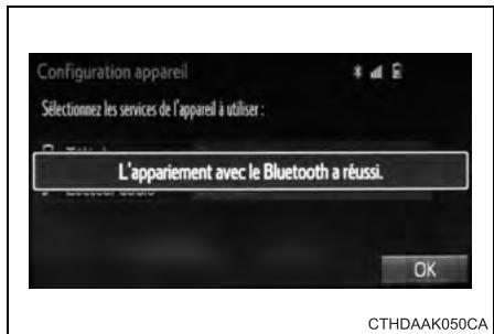 Configuration appareil Sélectionnez les services de l'appareil à utiliser : L'appariement avec le Bluetooth a réussi. OK CTHDAAK050CA