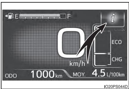 E F i 0 km/h ECO CHG ODO 1000 km MOY. 4.5 L/100km IO20PS044D